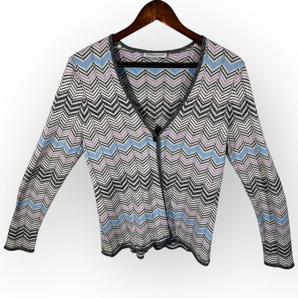Pendleton Silk Cotton Chevron Knit Cardigan Gray Purple Blue V Neck Small - Picture 3 of 12
